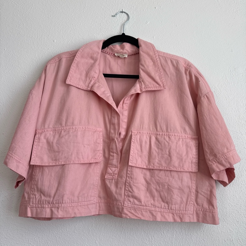 Pilcro Pink Women's Collared Cropped Top